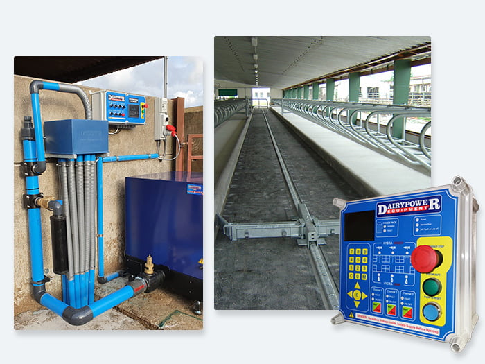 Composite of various blue and yellow Dairy Power Slurry Management devices