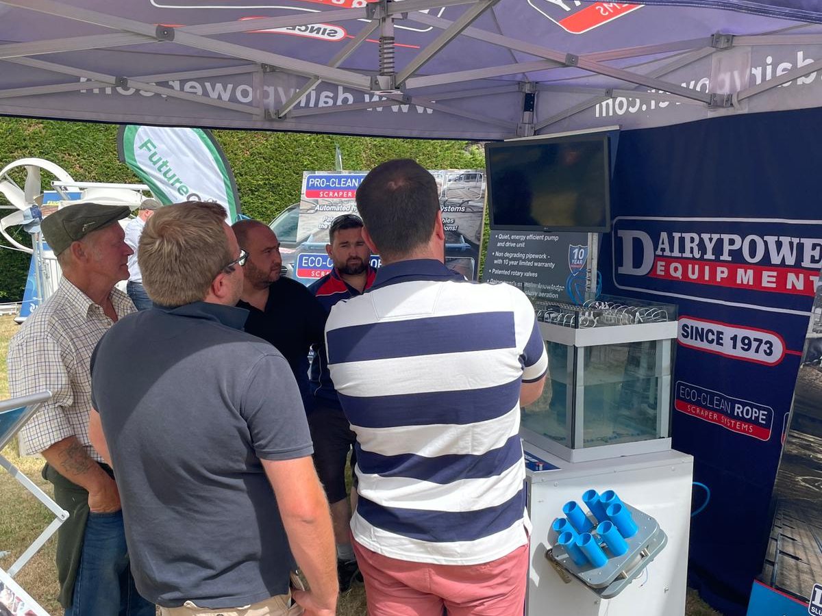 Dairy Power presentation tent at the Great Yorkshire Show with people viewing products