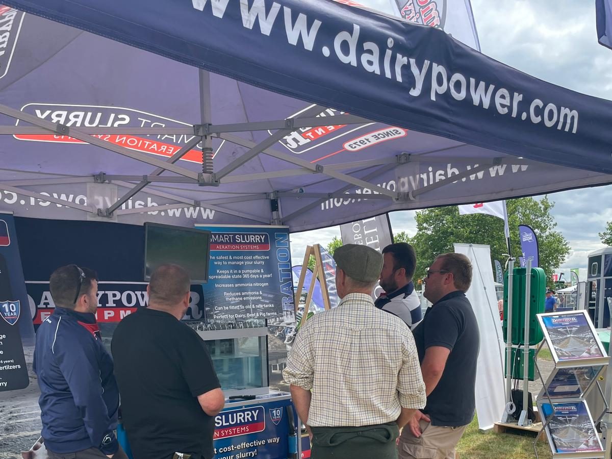 Dairy Power marquee at a the Great Yorkshire Show event with people looking at a presentation